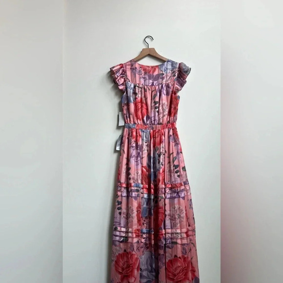 New Adelyn Rae Emmie Pleated Midi Dress in Desert Coral Size XS Metallic Flutter - Picture 10 of 15